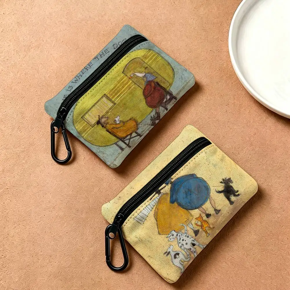 S-Sam-Toft Warm-Illustration Oxford Fabric Mini Coin Wallet Smooth Zipper Hanging Design Multi-use Small Storage Bag For Travel