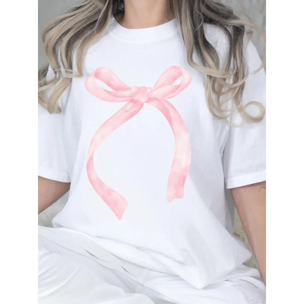 Coquette Bow Shirt Comfort Colors Bow T-shirt Preppy T-Shirt for Her 2024 Woman Pink Bow Tshirt Coquett Aesthetic Tees Clothes