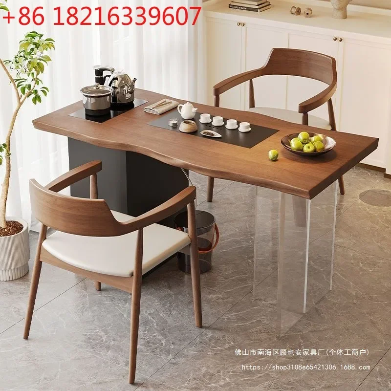 New Chinese-style solid wood tea table balcony tea table tea tray integrated new simple household