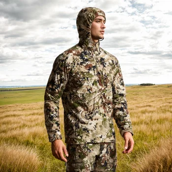 Men's Stretch Camouflage Jacket, Hunting Pullover, Light Nylon Fabric Printed Plush Lining Hoodie 2 Men's Stretch Camouflage Jacket, Hunting Pullover, Light Nylon Fabric Printed Plush Lining Hoodie 2