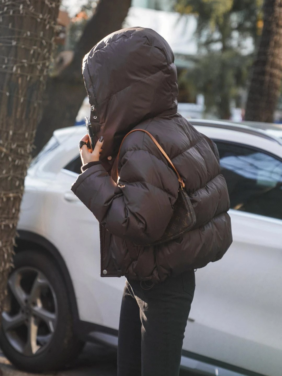 Ele ort Women's down Jaet Coffee Color Winter Coat Sli Commute Sle Slim Fit Polyester Fiber White Du down Fil...