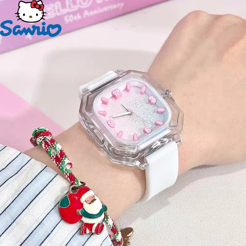 

Часы Sanrio 50th Helookitty шарнирные Zgo студенческие часы желейные силиконовые квадратные часы водонепроницаемые ночные женские часы подарок на день рождения для женщин