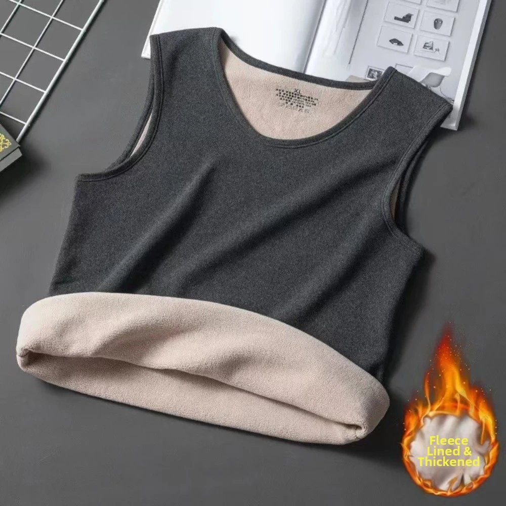Einfarbige Thermoweste mit Rundhalsausschnitt, aus dickem Material, als Unterwäsche, mit Fleece-Futter, ärmellos, Fleece-gefütterte Weste. – Detail 7