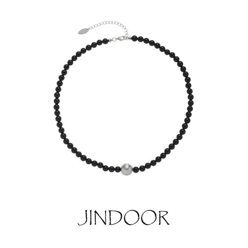 JINDOOR Black Onyx Necklace - Non-Tarnish, Classic Vintage Elegance, High-End Versatile Brass with Platinum Plating