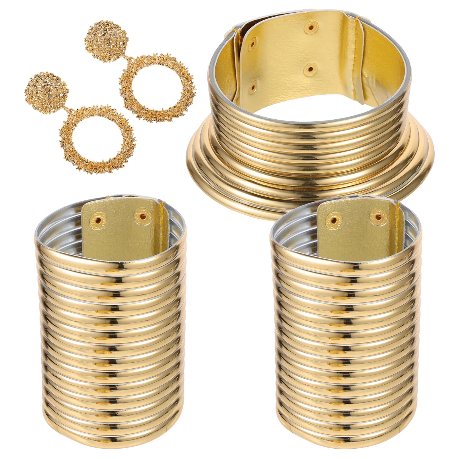 

5Pcs Metal Necklace Earrings Bangle Set Exaggerated Punk Jewelry Party Ethnic Style Women Fashion Necklace Sets