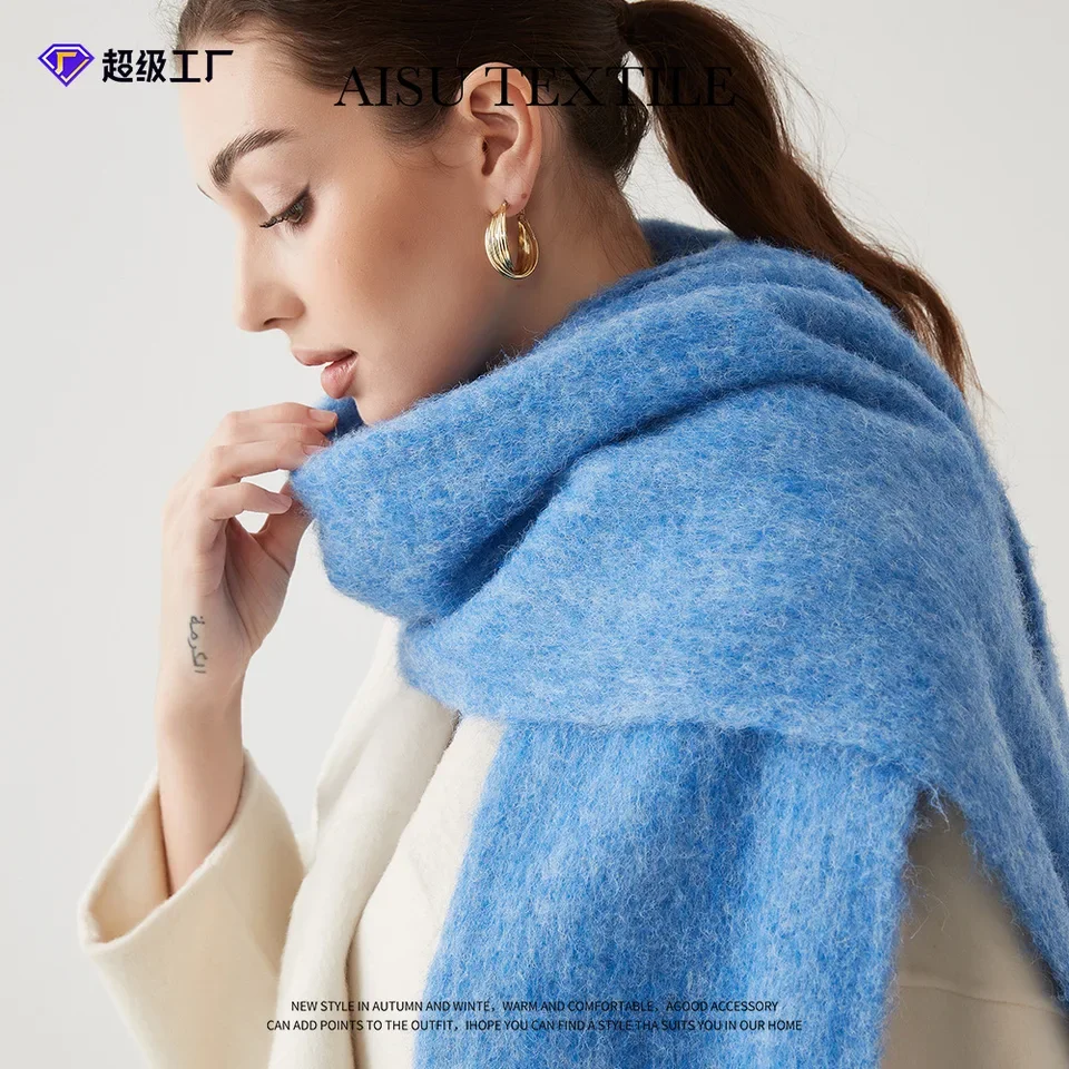 

40*210cm Women's Autumn Winter Scarf Cashmere Mohair Wrap, Light Shawl, Elegant Solid Neck Warmer,