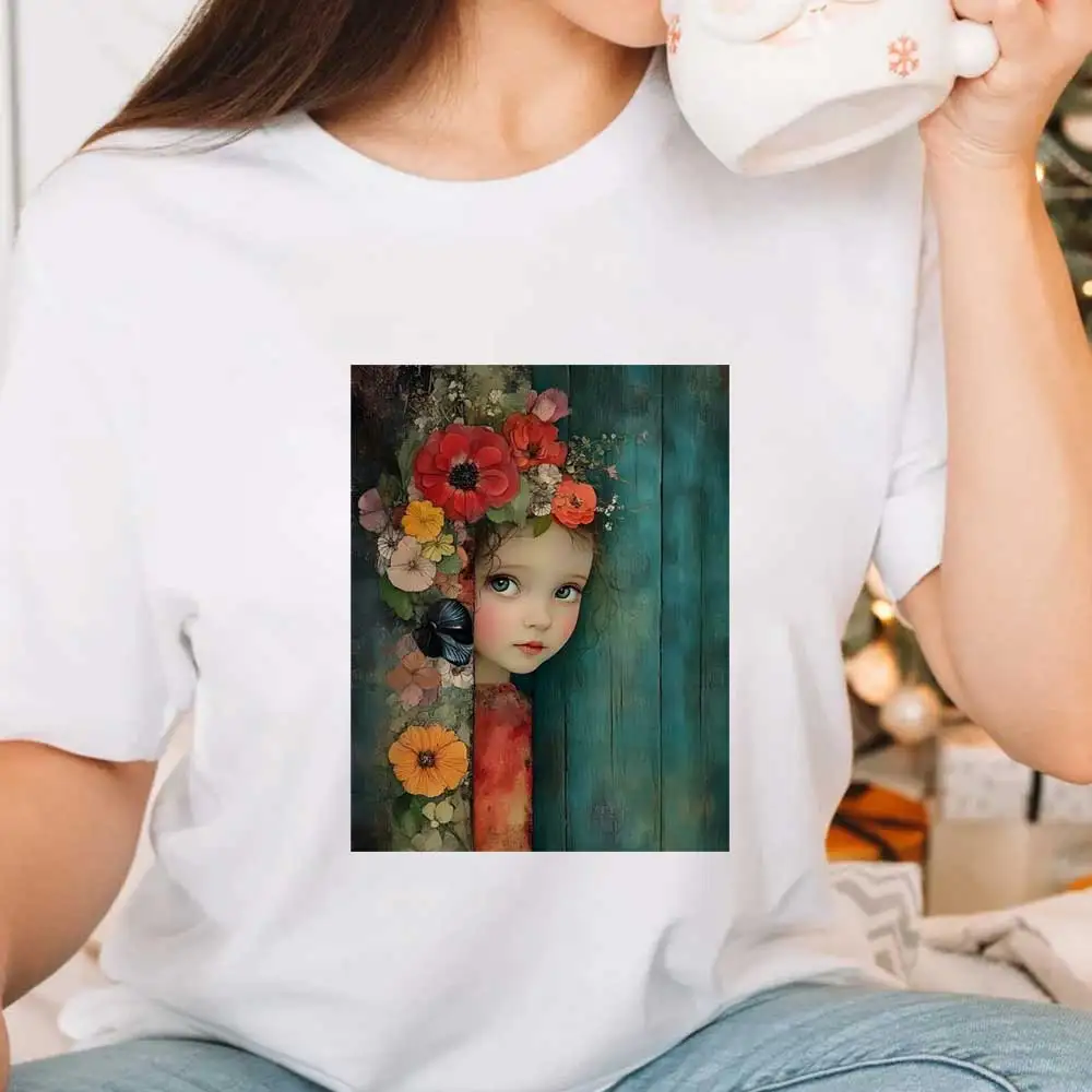 لوحة زيتية جميلة، نقل حديدي للملابس، قمصان قابلة للغسل على مستوى A، ملصقات حرارية، بقع لطيفة للفتيات مزينة #2