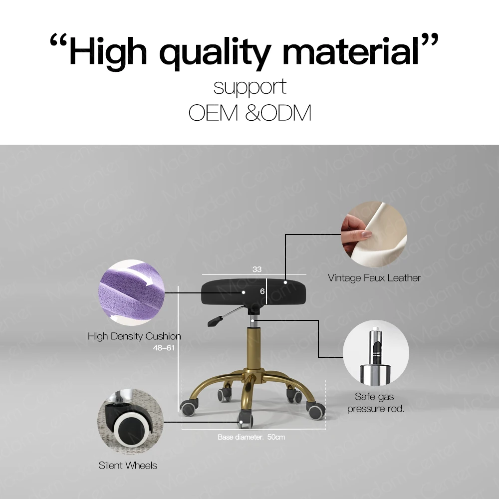 Madamcenter Luxury Hair Cutting Chair Stylists Dental Saddle Stool Swivel Rolling Wheels Barbers Technicians Durable Metal