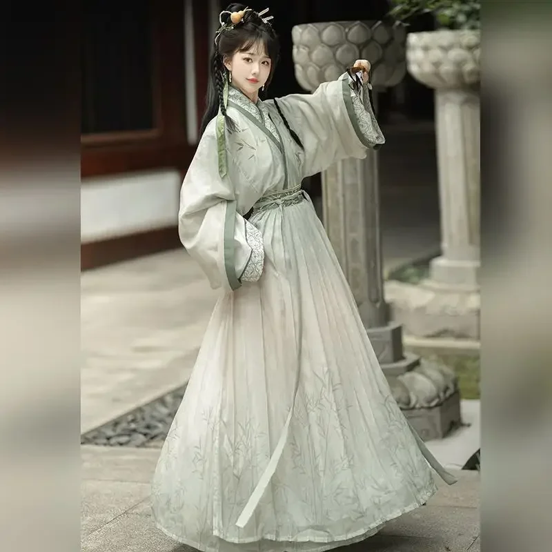 Chinesisches Hanfu-Kleid für Damen, Kostüm, altes traditionelles Vintage-Crossover-Kragen, Song-Dynastie, Sommer, grüne Hanfu-Anzüge