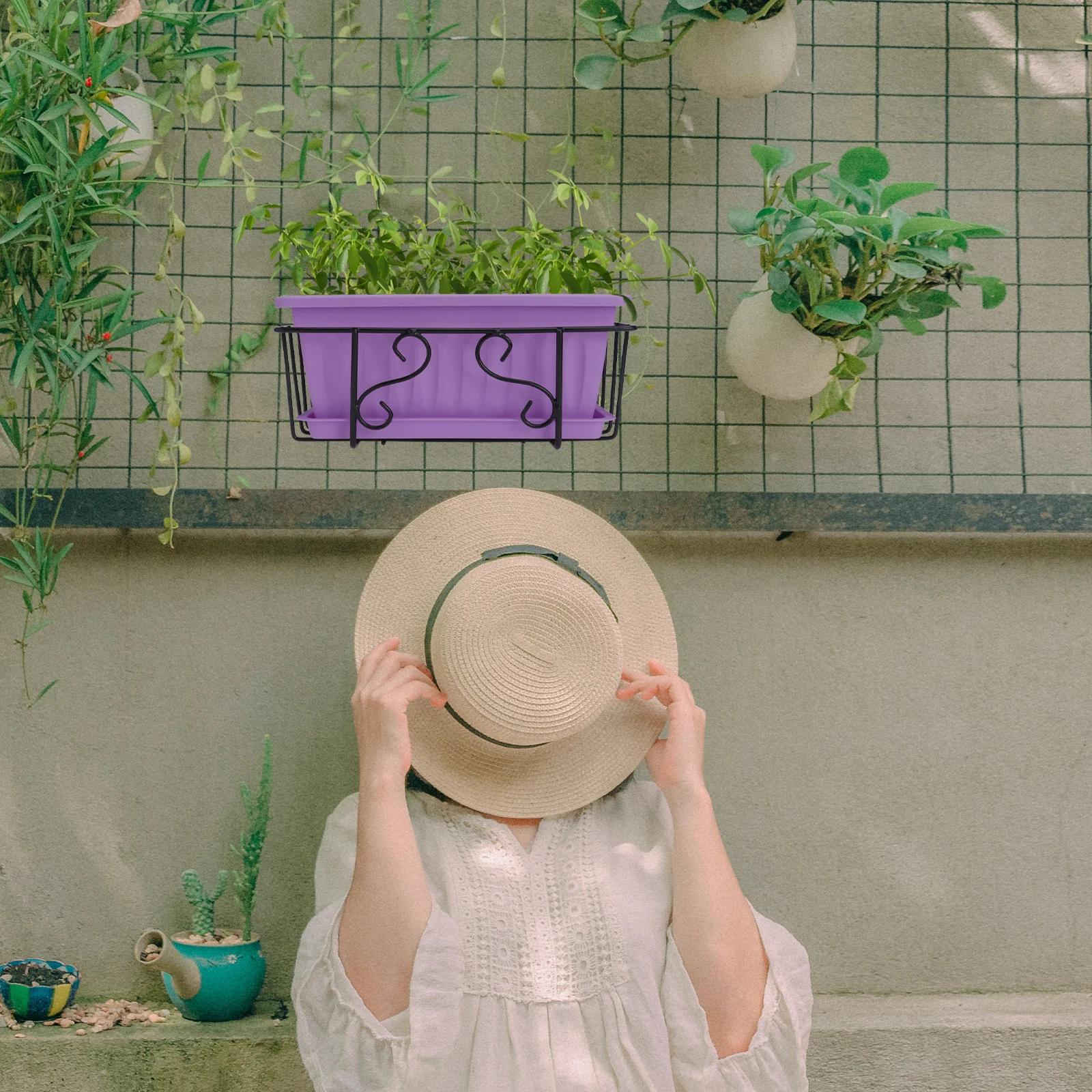 

Hanging Flowerpot Small Purple Plastic Planter Box With Tray Balcony Vertical Garden Decor Plant Container Flowerpot Rack