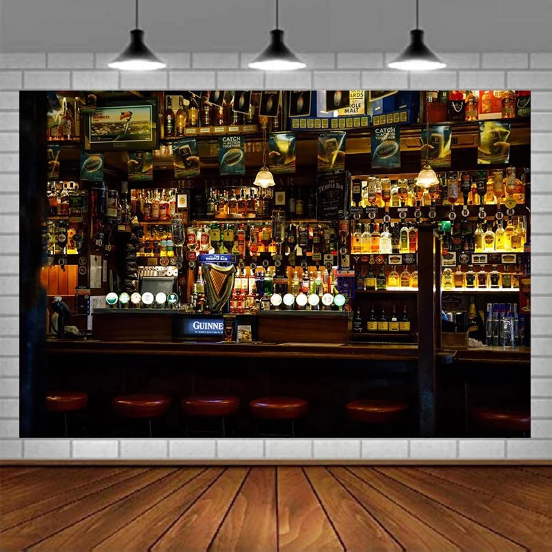 Bar Photography Backdrop Bartender Counter Club Pub Wine Shelf Photo Background For Evening Celebration Party Decor Kids Adults