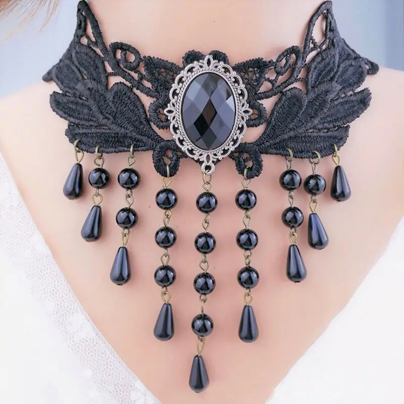 Pendant White Lace Collar Necklace For Women And Girls Dark Loli Style Halloween Jewelry Gothic Victorian Black Lace Necklace