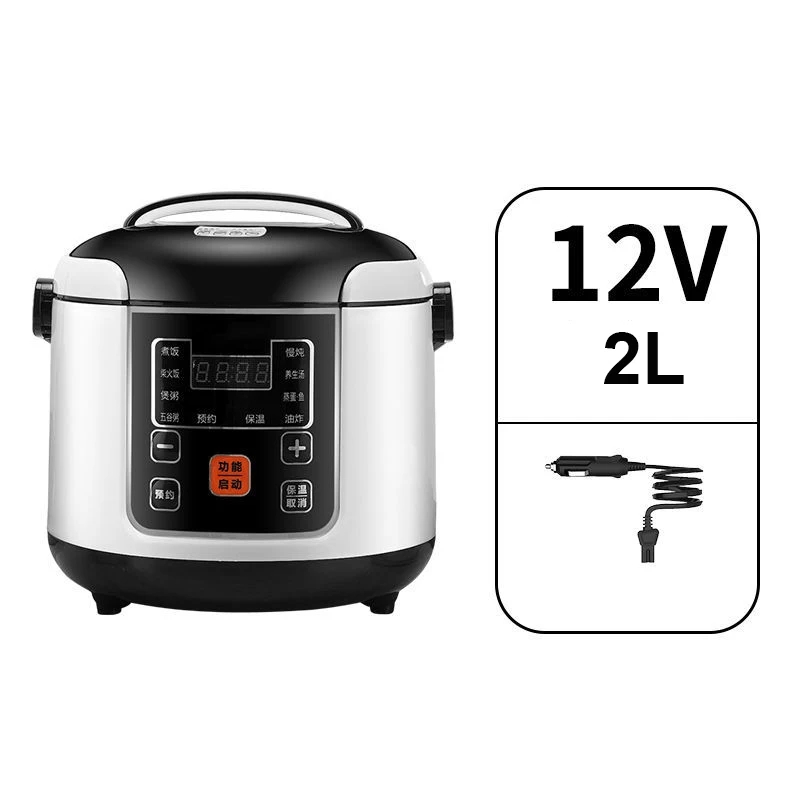 12V 24V Mini Rice Cooker Car Truck Soup Porridge Cooking Machine Food Steamer Heat Lunch Box Meal Heater Warmer English Menu 2L