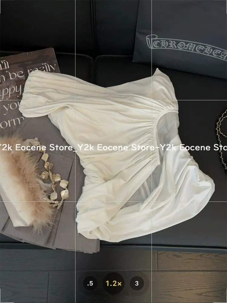 حار فتاة مثير نمط بلون واحد الكتف القمم مطوي أكمام تي شيرت المرأة الجديدة شيك قبالة الكتف تانك القمم صيف 2025