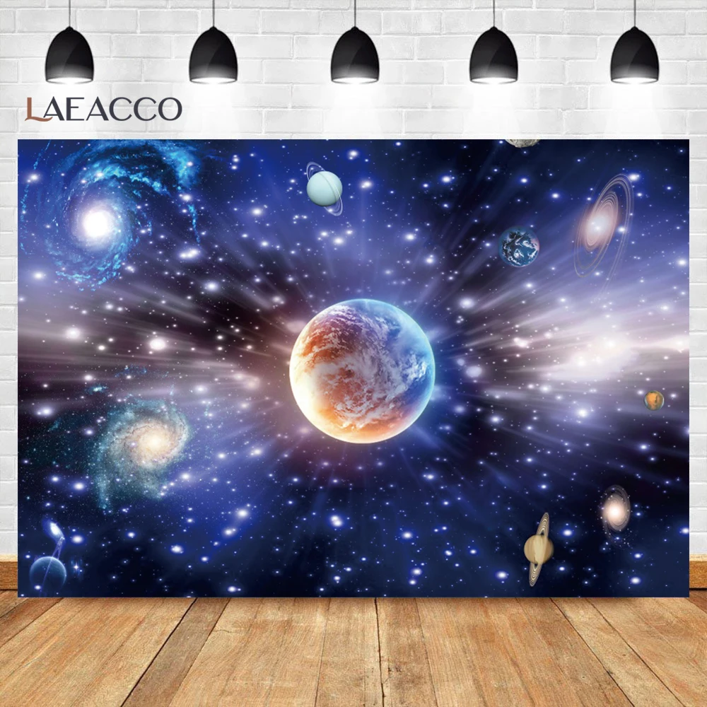 Outer Space Planets Backdrop Children Birthday Party Universe Glitter Stars Clouds Photography Background Kids Room Decoration