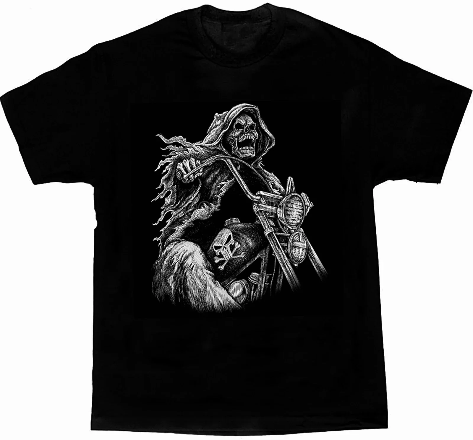 Cool Design Motorcyclist Grim Reaper Riding Rider T Shirt. Short Sleeve 100% Cotton Casual T-shirts Loose Top Size S-3XL