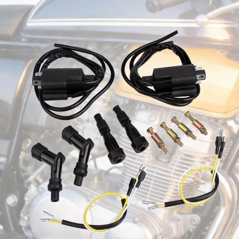 Replacement Motorcycle Ignition Coil Set, Two Output 2 Pack with Wire Ends, Wire Leads and Hardware for Garage Repair Tasks for