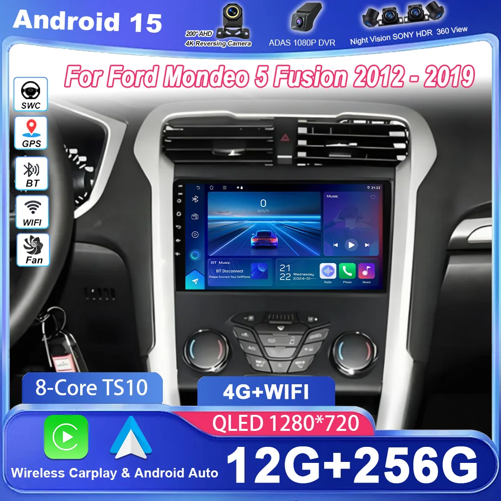 

Android 15 For Ford Mondeo 5 Fusion 2012 - 2019 Auto High-Performance CPU GPS Navigation Car play Auto Bluetooth