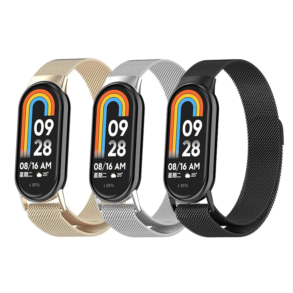 Pulseira Magnética para Xiaomi Mi Band 8 9 10 NFC - Laço Milanês, Correia de Pulso para Mi Smart Band, Acessórios de Smartwatch