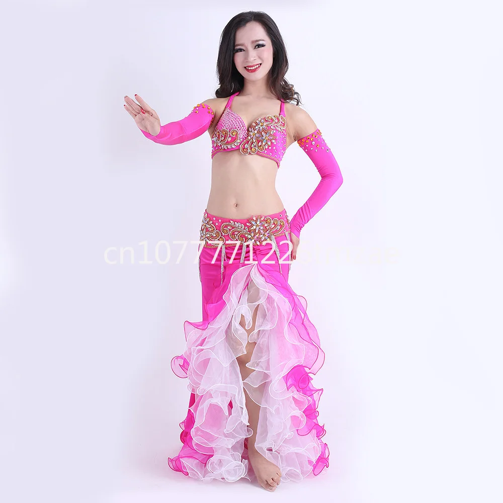 Costume di danza del ventre ricamo di perle Costume a cinque pezzi Costume da ballo indiano abbigliamento da palcoscenico