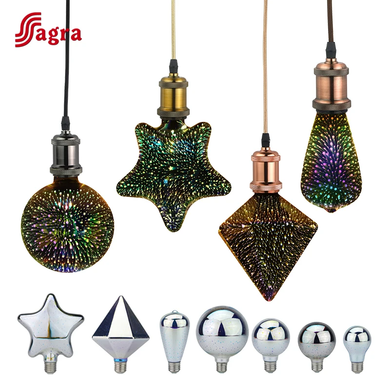 3D Decoration LED Bulb 85-265V E27 Vintage Edison Light Bulb Star Fireworks Lamp Holiday Night Light Novelty Decoration Lighting