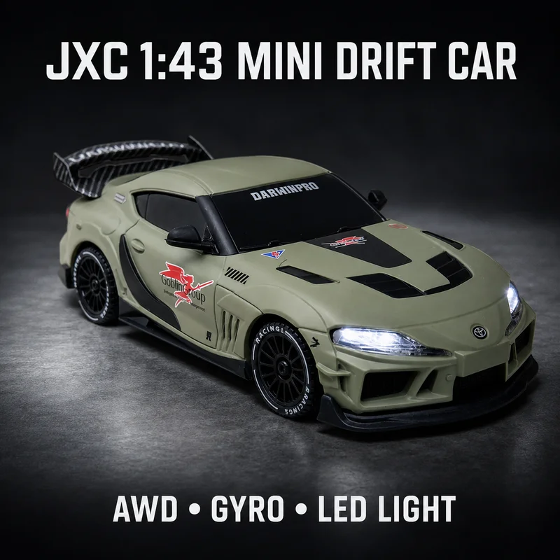 JXC 1:43 Mini RC Drift Car 4WD Gyro Stabilized AWD Racing Model LED Light 2.4G Remote Control Desktop Hobby Car