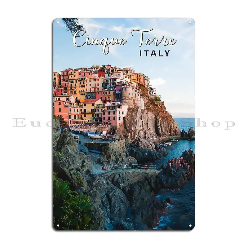 Cinque Terre Italy Watercolor Vintage Krissiddesigns Metal Plaque Poster Club Party Living Room Designing Tin Sign Poster