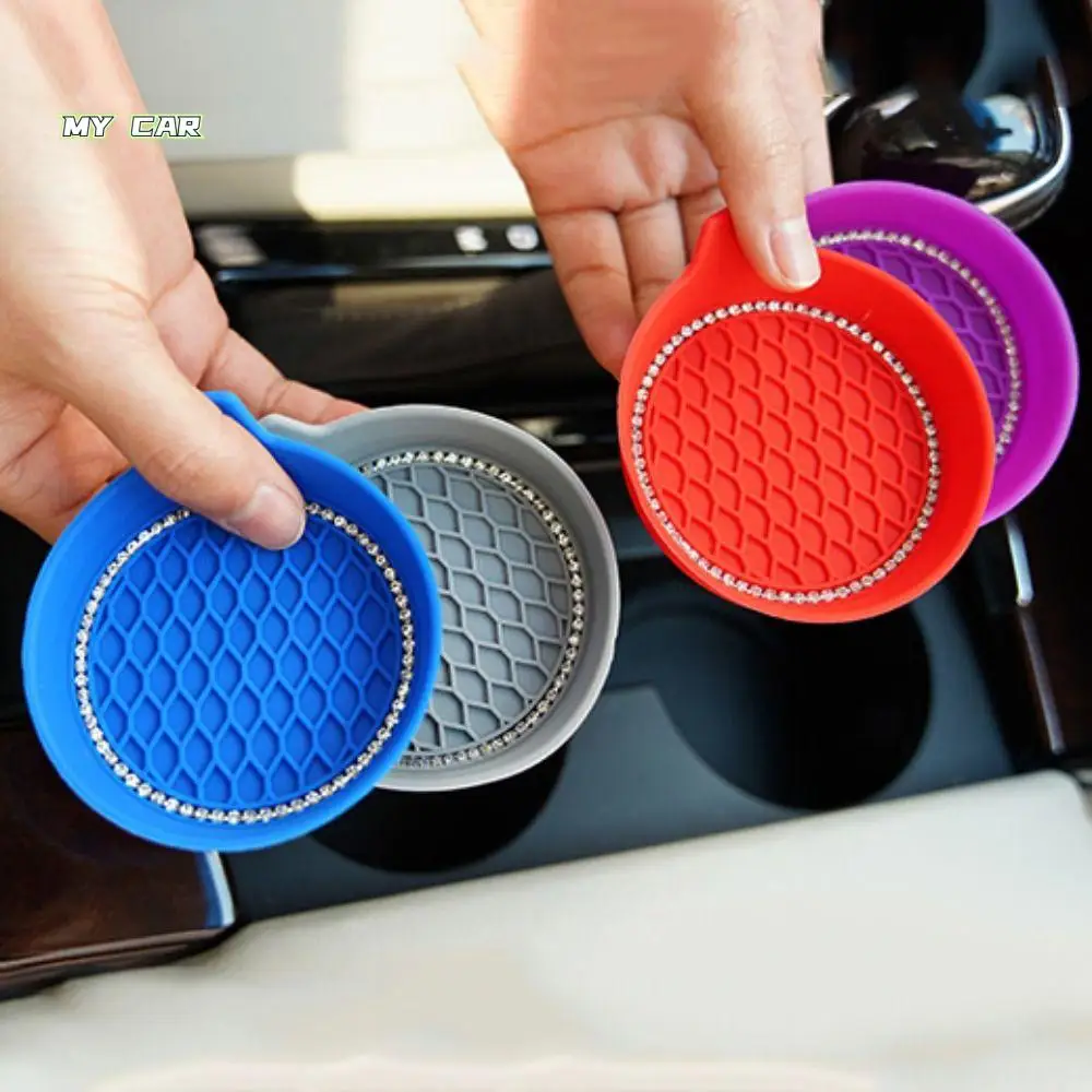 

2Pcs Non-Slip Car Cup Coasters Universal Silicone Mat Water Cup Pad Gadget Rhinestone Car Drink Holder Car Interior Decoration