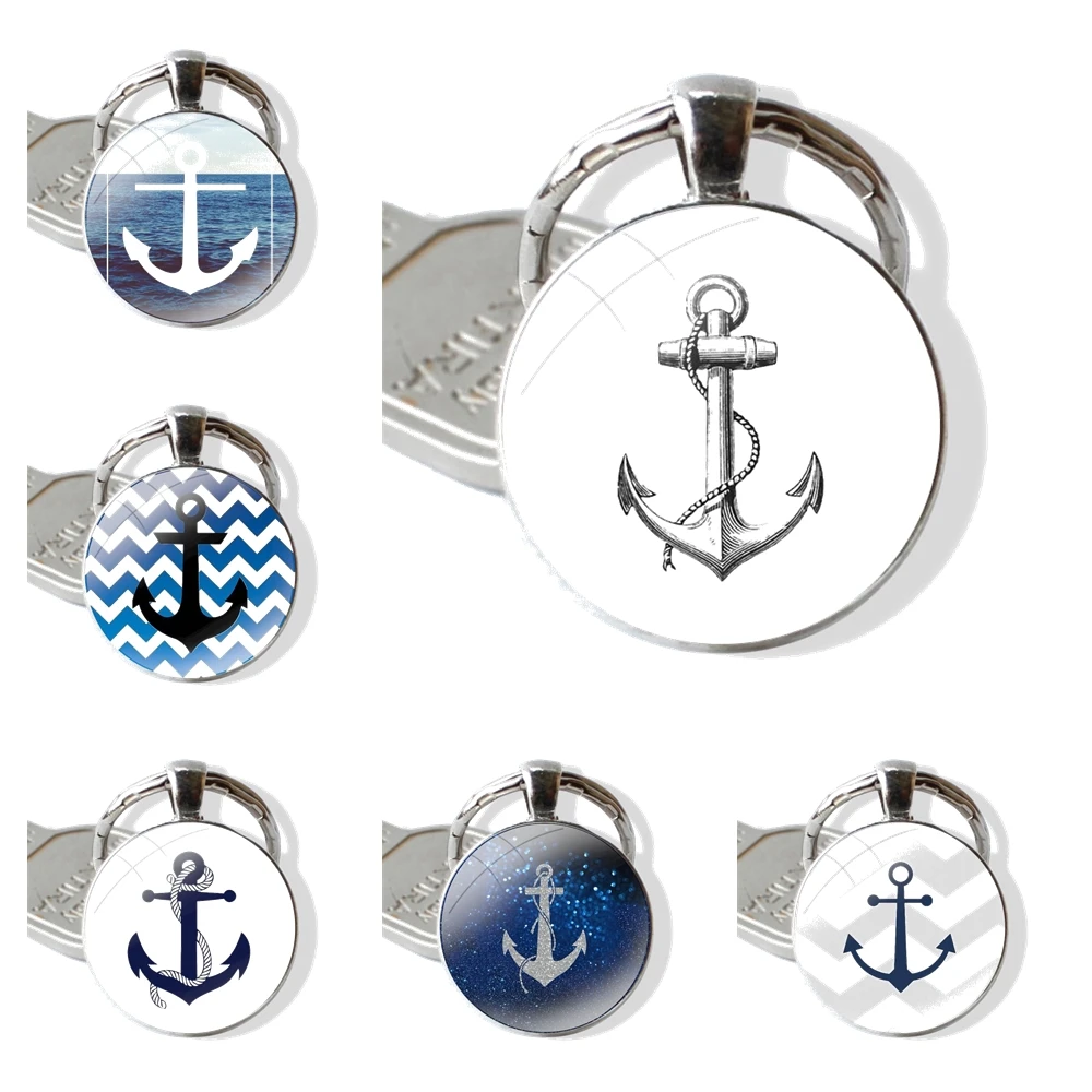 Navigatie Anker Sleutelhanger Handgemaakte Glazen Cabochon Sleutelhanger Hanger Sleutelhanger Sleutelhangers