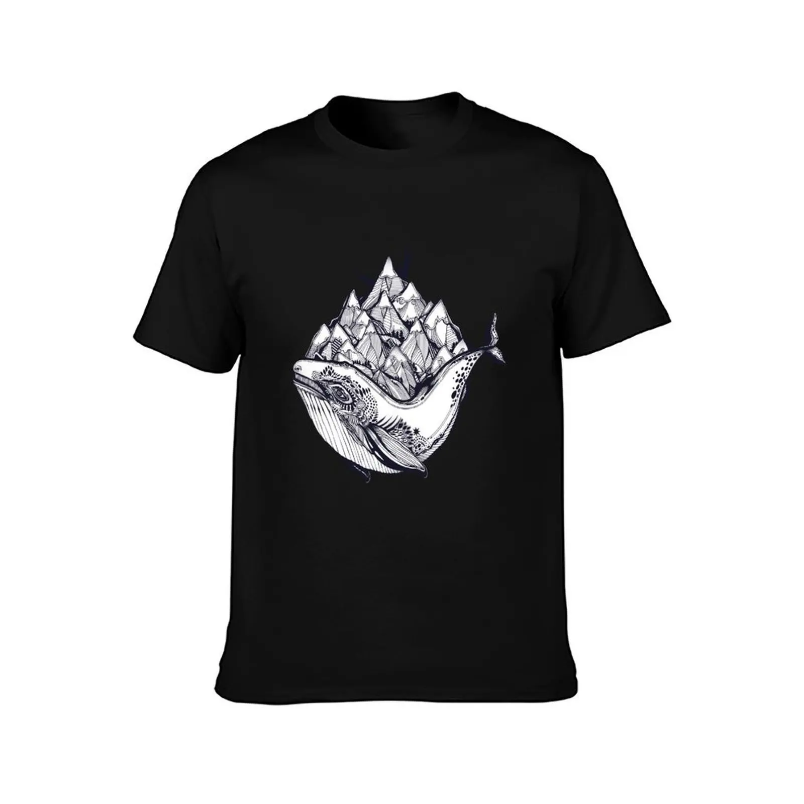 Decorative dreamy surreal whale sea animal beast carrying mountain range on its back T-Shirt, Summer Casual Cotton Tee