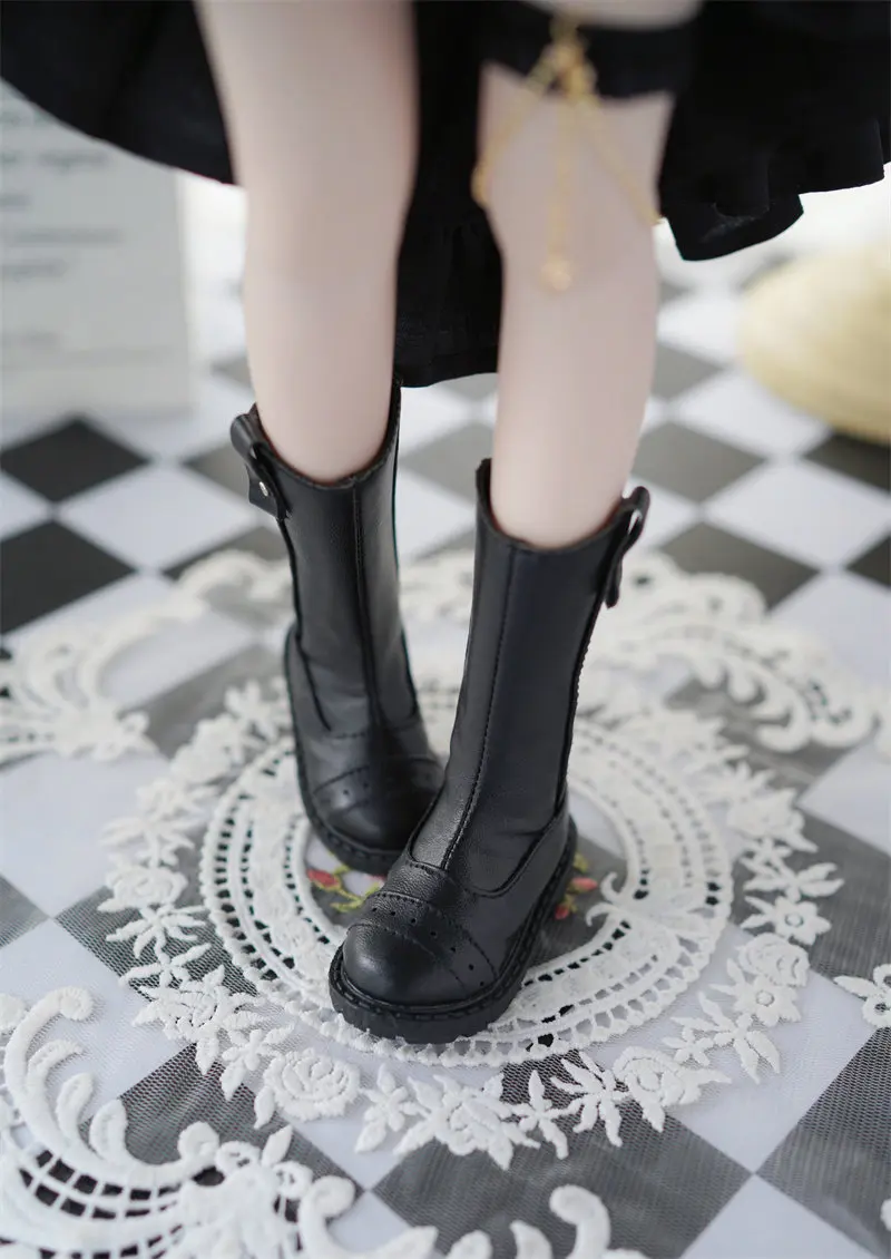 In Stock BJD Doll Shoes 1/4 68 70cm Black V-neck Side-strap Knee-high Boots Cool Edgy Doll Accessories