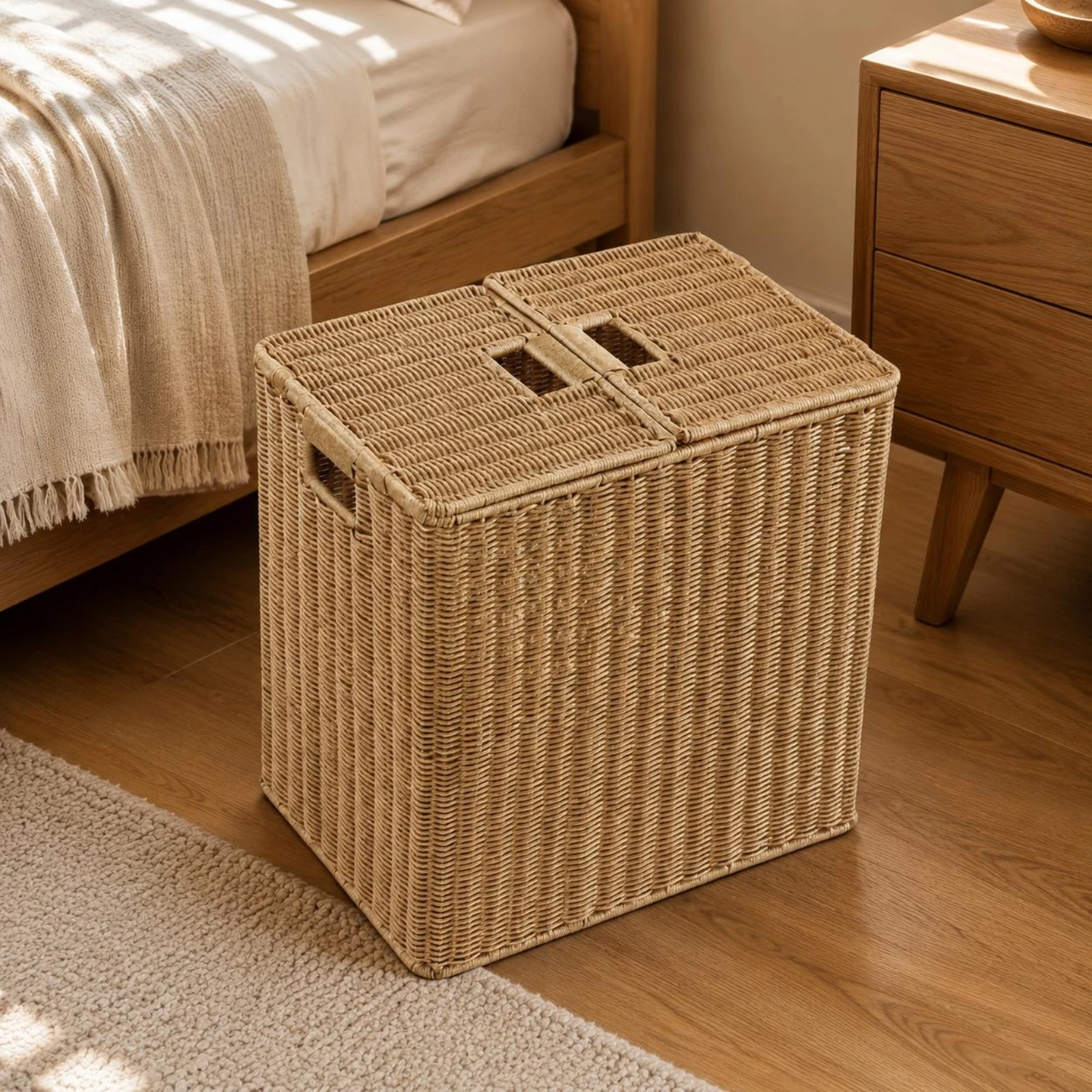 Woven Basket Set - Rieten opbergbox met ingebouwde handgrepen, geweven