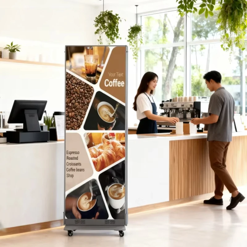 High Brightness HD Full Color LED Poster Display Foldable Ultra Thin Floor Stand Mount for Retail Store & Elevator