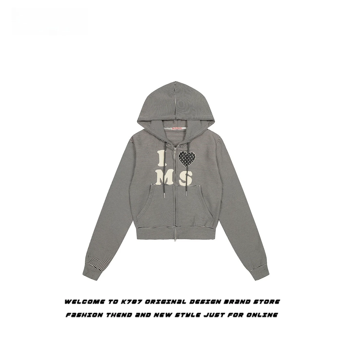 

Женская винтажная толстовка K787 в американском уличном стиле с принтом-сердцем и молнией, свободного кроя, с длинными рукавами, прямого силуэта