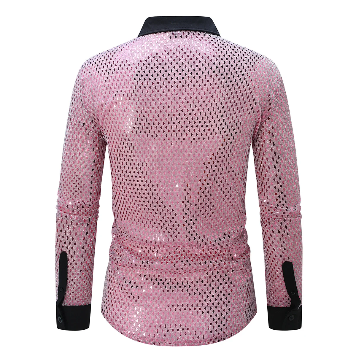 Novel Sequin Hollow Out Long Sleeve Shirt Men's Nightclub Party Top