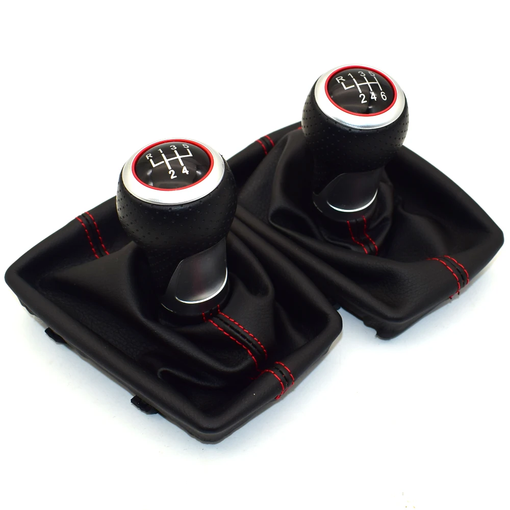 

5 / 6 Speed Leather RED Gear Shift Knob Chrome Red Ring Pen Gaiter Boot For Audi A4 S4 B8 8K A5 8T Q5 8R S Line 2007-2015