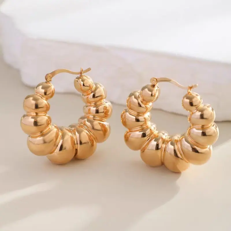 Gold Color High Quality Retro Punk Geometric Round Hoop Earrings Women\'s Fashion Gothic Exquisite Earrings