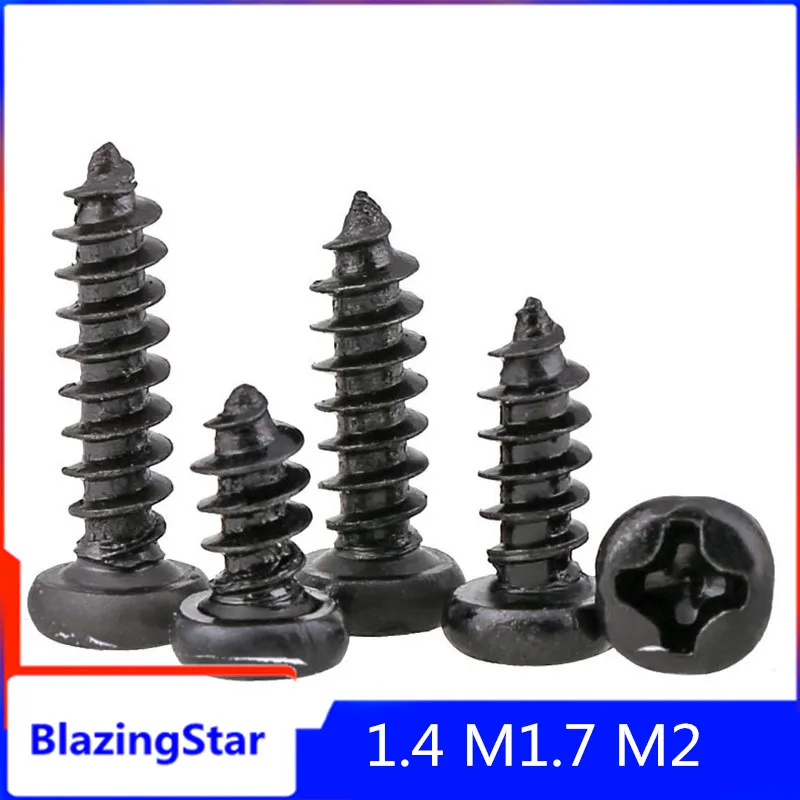 Miniature Cross Head Self Tapping Screw Pan Head Screw Black Zinc / Hardened 1.4 M1.7 M2.0   1 Pcs 1000PCS