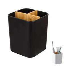 Bamboo Toothbrush Holder for Bathrooms, 3 Slots Toothbrush and Toothpaste Holder for Electric Toothbrushes, Floss, Razors