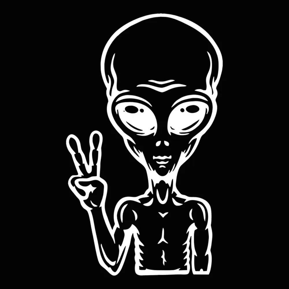 UFO Alien Peace Sign Space Theme Vinyl Decal, Cartoon Sticker for SUV Truck Van Laptop Water Bottle,  Auto Exterior Decor