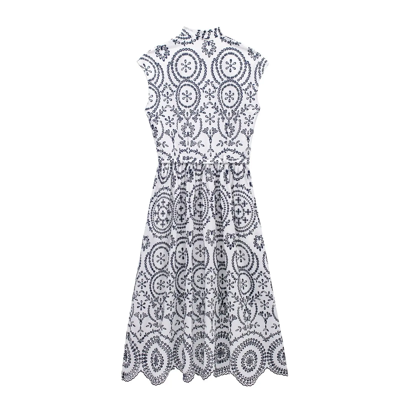Contrast Color Embroidered Mid-Length Sleeveless Slim Long Dress Women\'s Beach Vacation Dress Streetwear 2024 New Summer