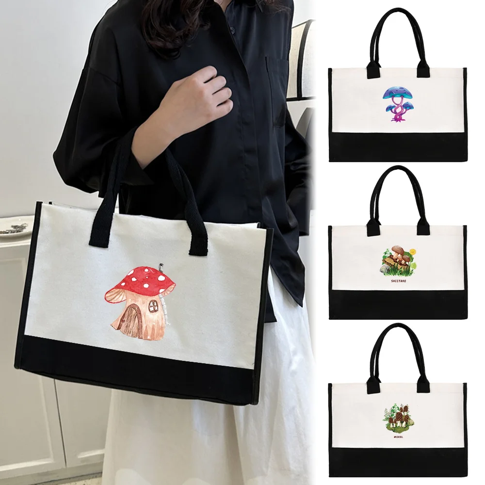 

Shopper Bag Large Tote Jute Bag for Women Shopping High Quality Waterproof with Reusable Beach Bag Original Mushroom Printing