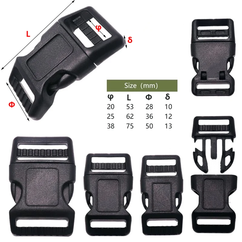 

5/10/20Pc Release Plastic Buckles 15/20/25/32/38mm Black White Hasp Buckle Backpack Strap Snap Fastener Pet Collar Closure Clasp
