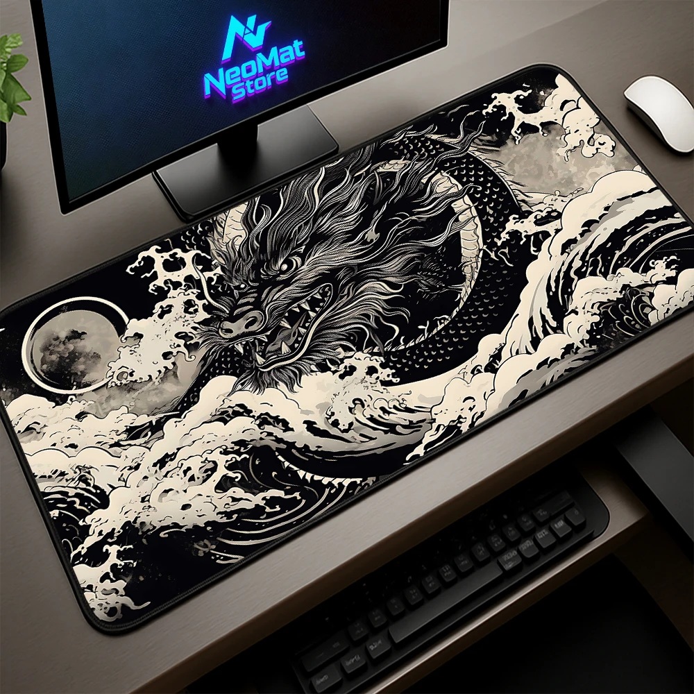 

Black and White Mouse Pad Dragon Keyboard Mat Computer Gamer Desk Accessories Mousepad Big 120x60cm 1000x500mm 450x400mm Esports