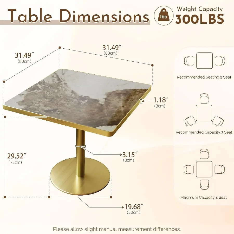 31.5 Inch Tulip Table with Thickened Sintered Stone Tabletop and Golden Metal Pedestal, Small Dining Table Bistro Table for Din