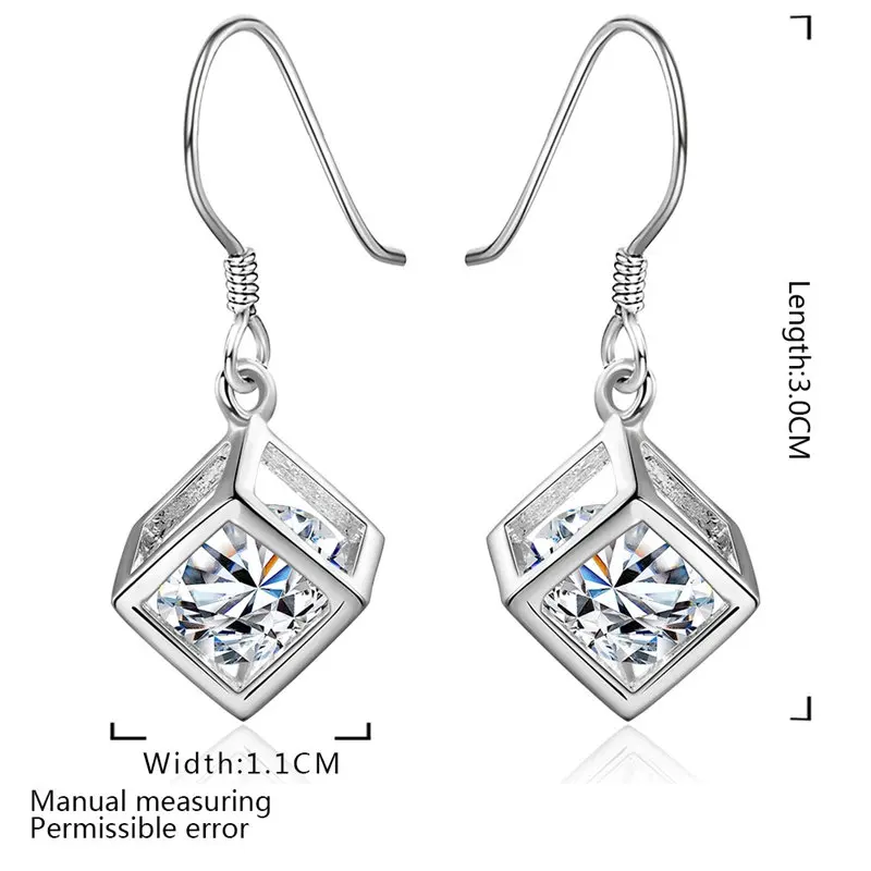 New 925 Sterling Silver 30MM Luxury Square Zircon Women Earrings For Fashion Charm Wedding Gift Party Couple Jewelry Accessories