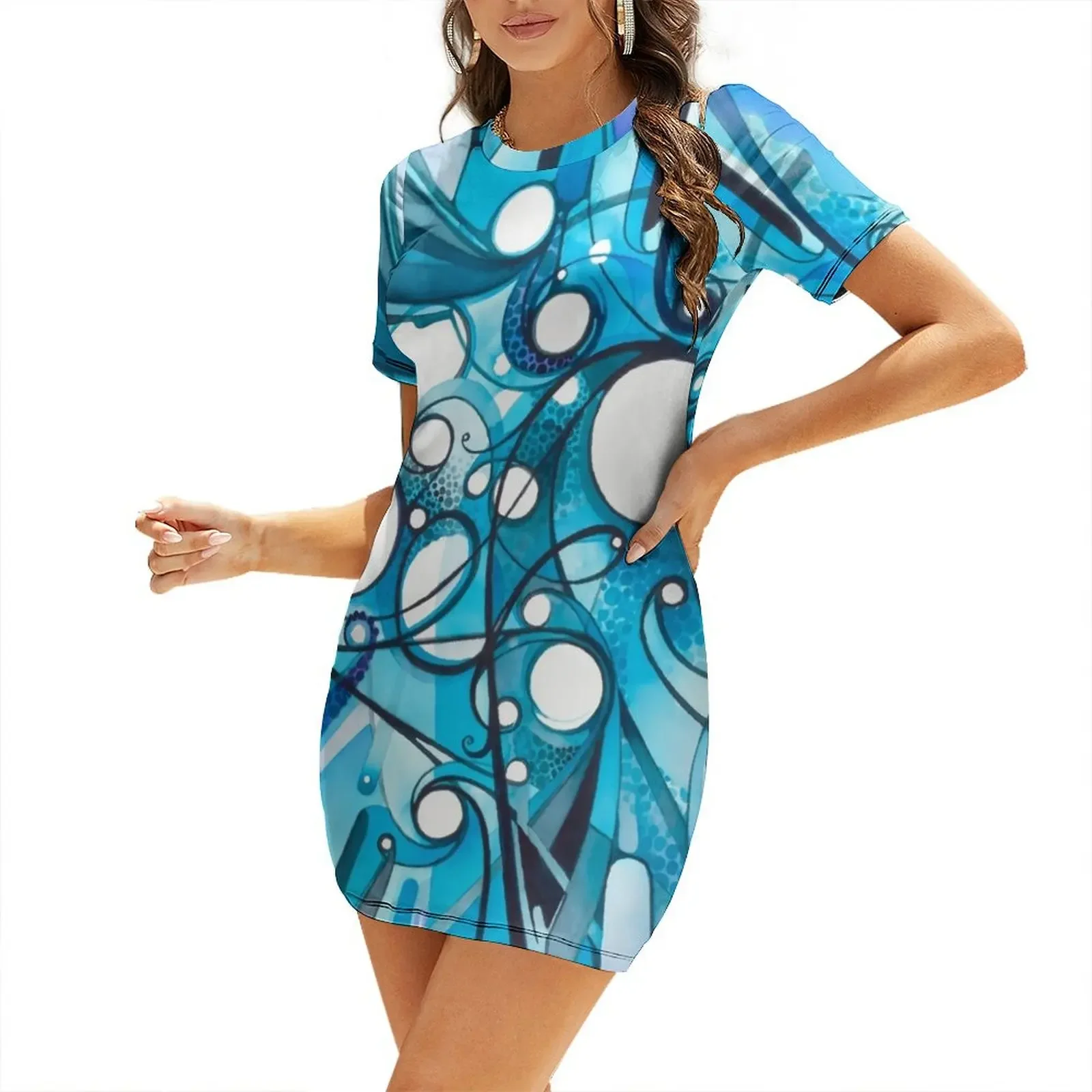 Medium Hadron Collider - Vestido de manga corta con estampado de acuarela para mujer, vestidos para mujer 2026