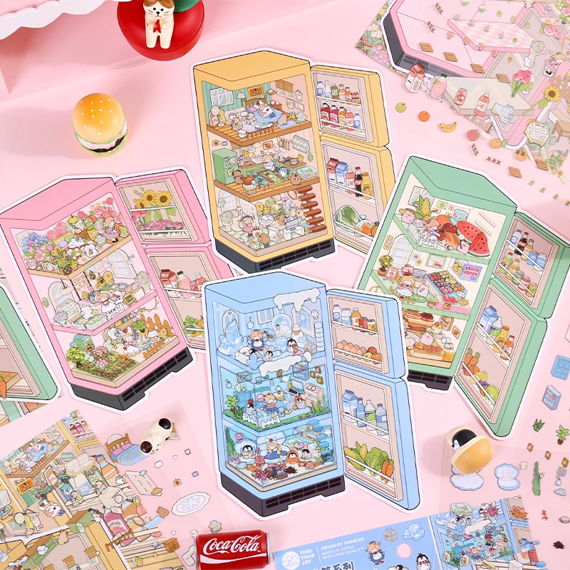 Kawaii Surprise refrigerator 3D Cool in summer Landscape Sticker  DIY Pocket Cabin Scene Christmas gifts