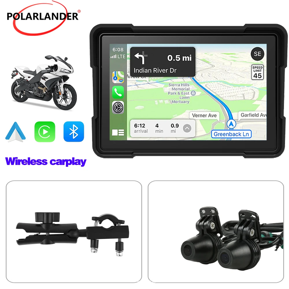 Outdoor 1000nit Bright Motorcycle Display Dual Front Rear 1080P Camera Wireless Android Auto CarPlay All Weather Use