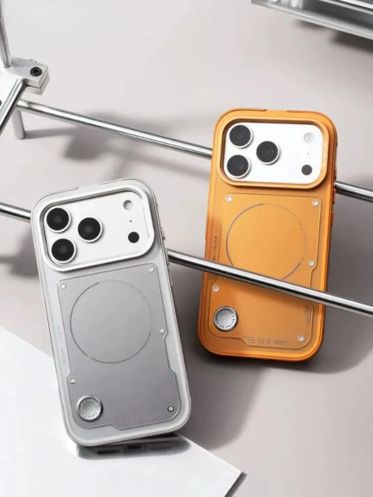 For WAKCAS Matted Phone Case for iphone 16 17/17pro/17pro Max Detachable Modular Mecha-Inspired Panel Design Metal Phone